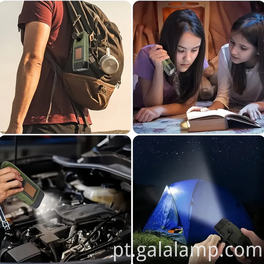 Lanterna LED movida a solar ao ar livre com sistema de carregamento manual